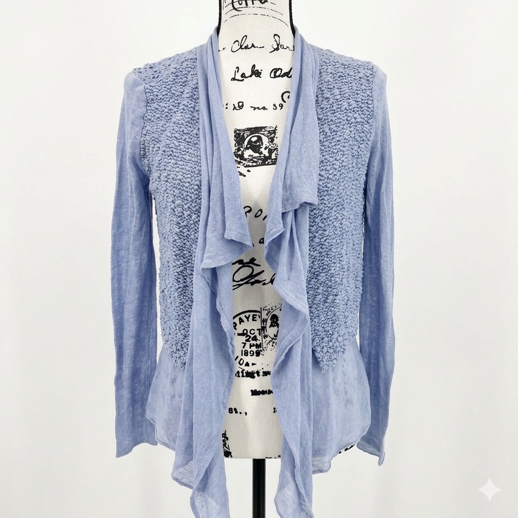 Chico Elegant Light Blue Women's Draped Cardigan Fits Like A 6